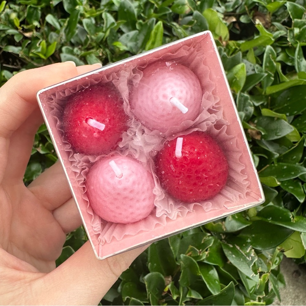 4 Wax Strawberry Fruit Scented Candles Gift Box Set Red/Pink Cute Aromatherapy